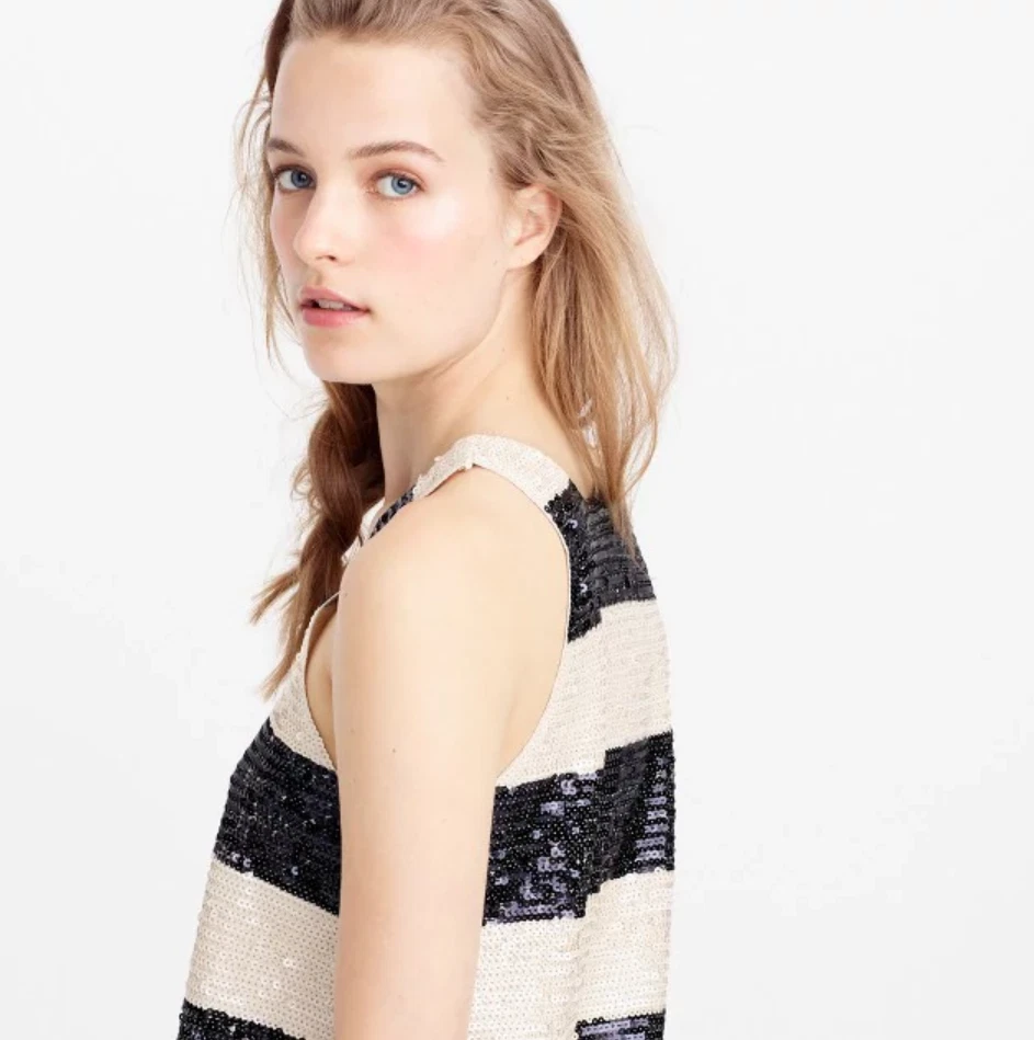 Camiseta sin mangas J.Crew Collection Rugby a rayas lentejuelas azul marino/marfil XS artículo #F3295 J Foto 3 de 4