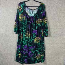 Tahari Womens Shift Dress Size Large Black Floral Long Sleeves Scoop Neck Casual
