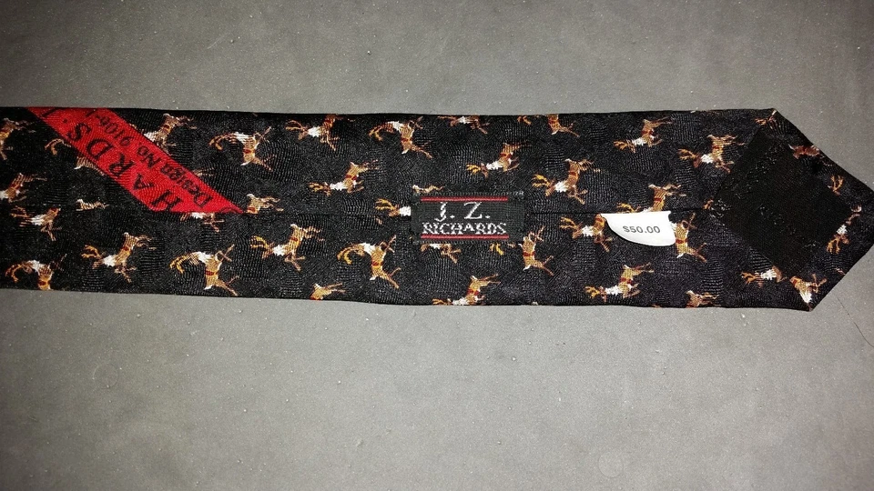 Christmas Men's Tie  by J. Z. Richards 100% Black Silk Santa Sleigh Reindeer USA - Image 4 of 4