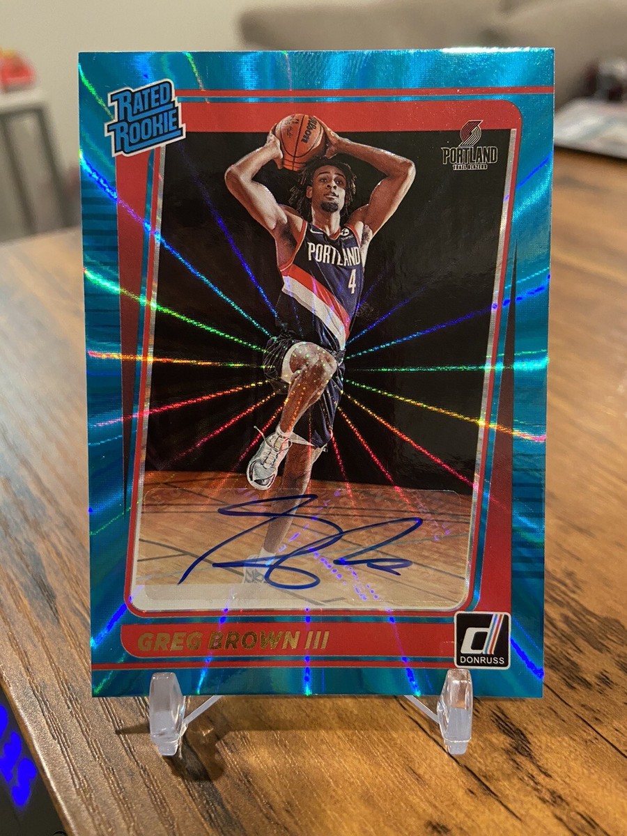 グレッグ・ブラウンⅢ 2021-22 10枚限定ルーキー直書きサインカード 2021 Donruss Rated Rookie Holo Blue Laser Signatures Greg