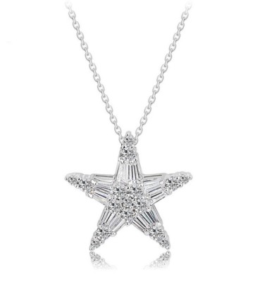Rhodium Silver Cubic Zirconia CZ Star Pendant Necklace 16+2'' Chain Gift Box PE
