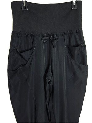 Champion CG Womens Wide Leg Pants Black Fold Over Waist Boho Lagenlook Palazzo