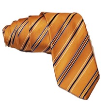 Tasso Ella Mens 100  Silk Orange/Striped Necktie L60" W 4", Pre-owned