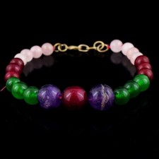 Ruby , Onyx , Rose Quartz & Amethyst 98 Cts Beaded Wonderful Bracelet VK 46 E649