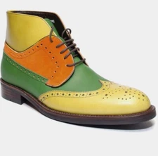 Handmade Men Multi color Ankle Brogue Boots with Lace up, Men Ankle Boots 