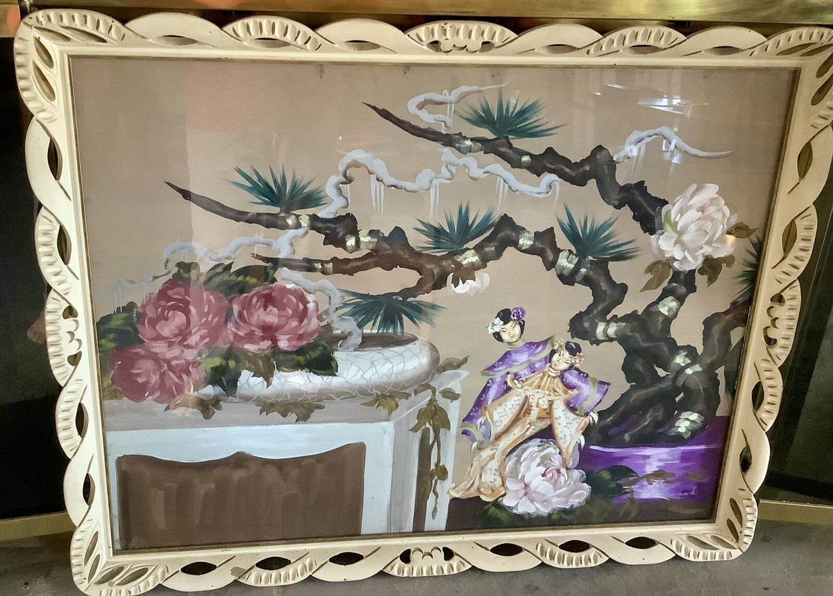 Original 1930 Asian Motif Art Deco Watercolor On Paper