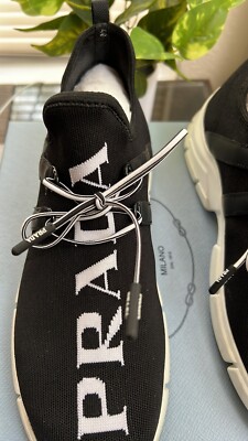 PRADA★素敵！FABRIC KNIT LOGO LACE UP SNEAKERS Prada lace-up Sneakers | Black | FARFETCH
