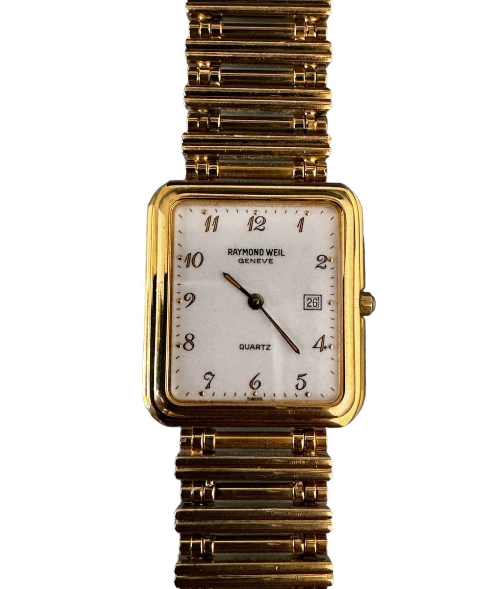 [鑑定済] RAYMOND WEIL QUARTS 18K GOLD 腕時計 Raymond Weil Geneve Quartz Date Gold Tone 18K Electroplated