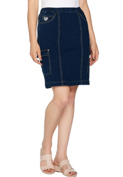 Quacker Factory - DreamJeannes Pull-On Skort w/ Rhinestone - Dark Indigo