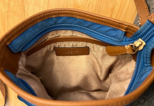 MICHAEL KORS Blue & Brown Shoulder Handbag Purse w/ Gold Accents - USED - Picture 12 of 13