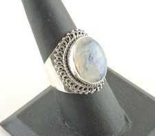 Sterling Silver 8 ct Oval Moonstone Tapered Wide Band Ring