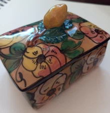 hand painted and hand made floral lemon clay trinket box, has minor flaws
