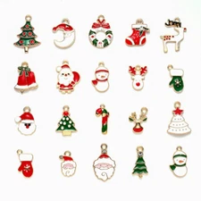 20 Enamel Christmas Charms Gold Pendants Findings Holiday Set Assorted Lot