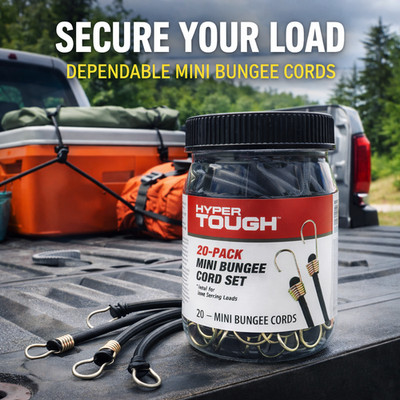 Hyper Tough 20 Pack, 10 inch Mini Bungee Cord Set in Plastic Jar
