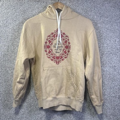 5IVEPILLARS Hoodie Mens Small Beige Rosegarden Quote Graphic Pullover Sweatshirt