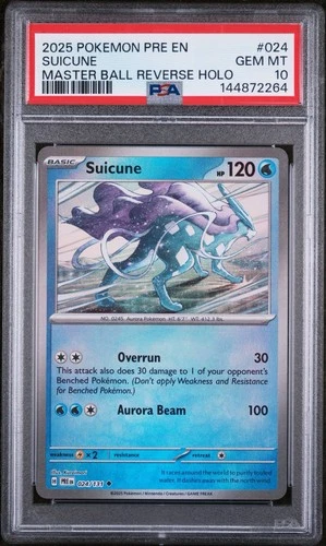 2025 POKEMON PRE EN-PRISMATIC EVOLUTIONS MASTER BALL REVERSE HOLO SUICUNE PSA 10