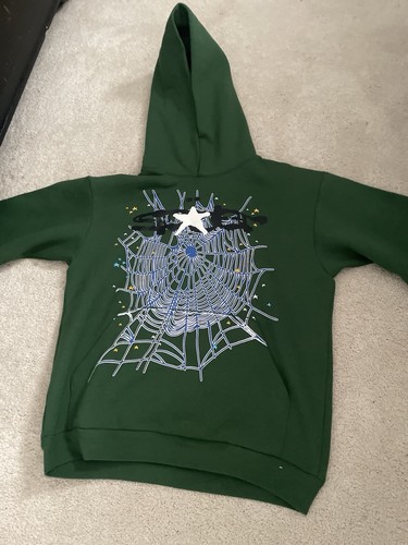 Unisex Kids XL  Green Pullover Hoodie Long Sleeve Spiderweb Graphic Print