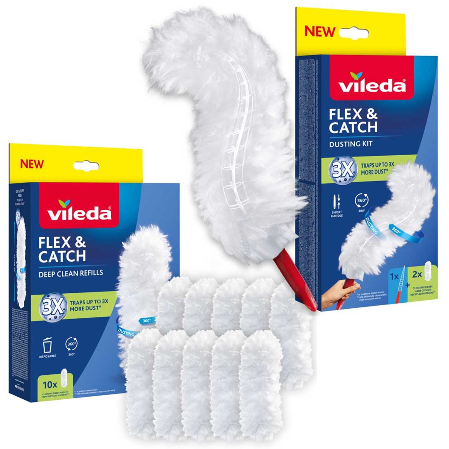 Balayette Vileda Flex&Catch rouge avec 12 recharges jetables pour poussière