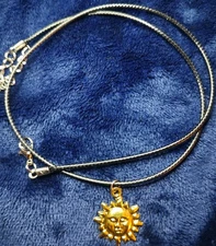 Gold Face Sun Gold Rope Cord Necklace Luck Faith Magic Jewelry Charm Pendent