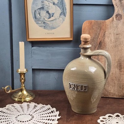 Alte Vintage Steinzeugflasche ''Gnole'' - Korkenkorken - Signatur Frankreich