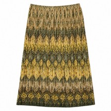 Vintage Petite Maxi Skirt Yellow Green Ikat Pleated Stretchy 10P Forest Fairy