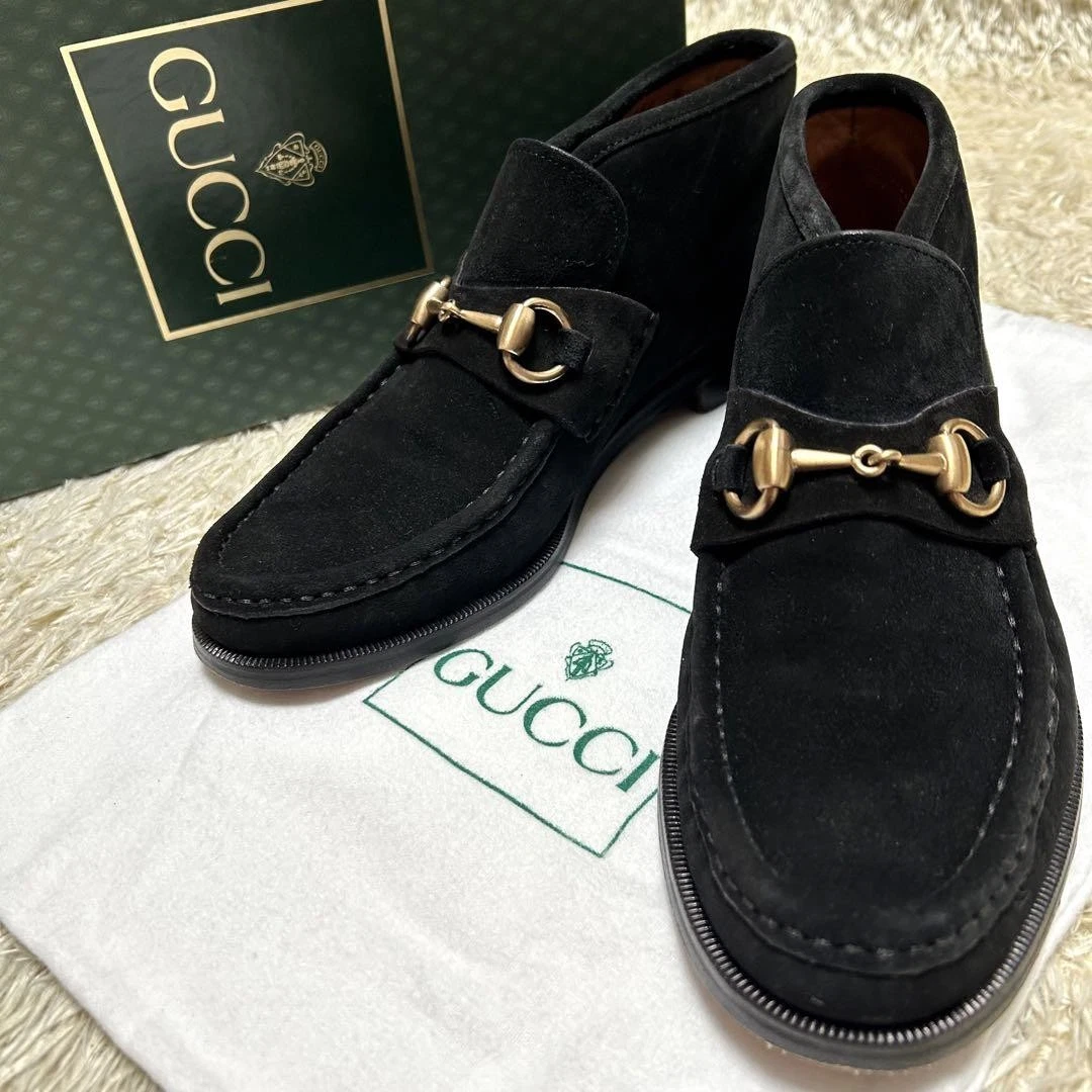 Kiwami Accessoires Gucci Chukka Bottes Daim Horsebit Noir Or 24,5 #PGL06Y