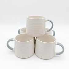 Coffe Mugs Tea Cups 13oz White Ribbing Textured Finish Grey Painted Hand