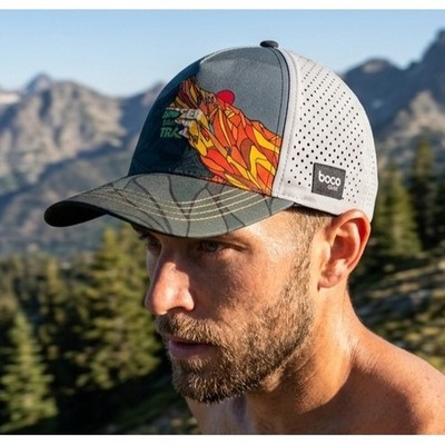 Boco Gear Bigger Than The Trail Running Hat Technical Trucker Cap Mountain Gray