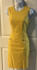 Calvin Klein 2 Office Mad Men Dress Wiggle Slimming Yellow Zippers