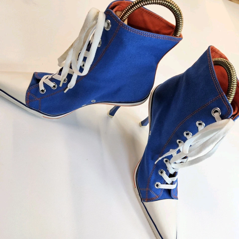 Anne Michelle Nowell Stiletto Laceup Sneaker Heels 10 Navy Blue NY Knicks Sporty - Image 2 of 4
