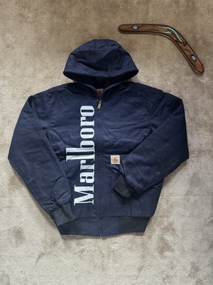Carhartt Active Jacket Rework Vintage Marlboro Navy Hooded Graphic Streetwear