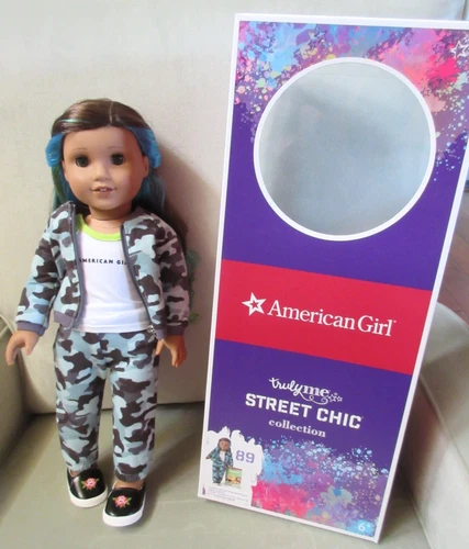 American Girl Truly Me Street Chic #90 Blue Brown Hair 18in Doll & Book in Box