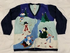 Womens The Quacker Factory Cardigan Ugly Christmas Sweater Size 1x Vintage 90s
