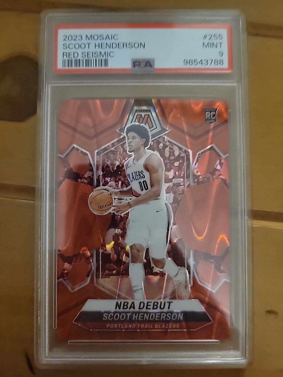 2023-24 Panini Mosaic Scoot Henderson #255 RC NBA Debut Red Seismic /299 PSA 9