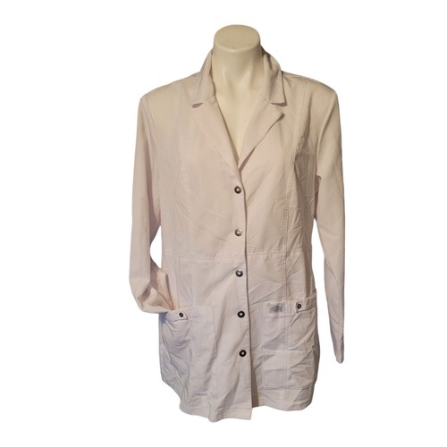 DICKIES Women's Medium White Button Up SCRUB JACKET / LAB COAT Nurse Doctor