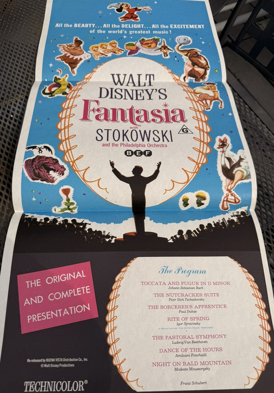 Fantasia Disney insert poster 1962 reissue from Australia, folded, good shape!