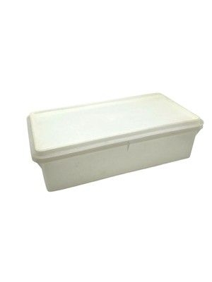 Tupperware 677-1 Rectangular Storage Container White w/ Lid USA 12x7x4 Vintage