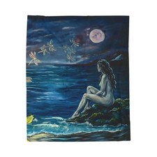 Manta de felpa de terciopelo sirena iluminada por la luna | Ocean Night Scene