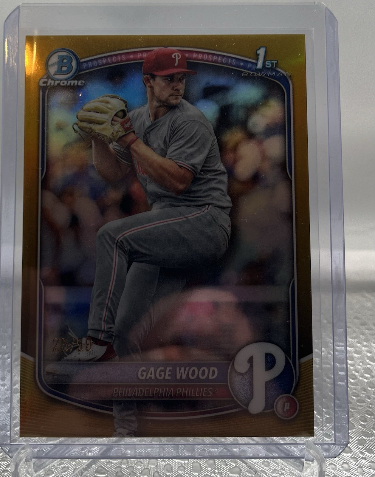 2025 Bowman Draft Chrome Gage Wood Gold Refractor /50 Phillies Arkansas 1st