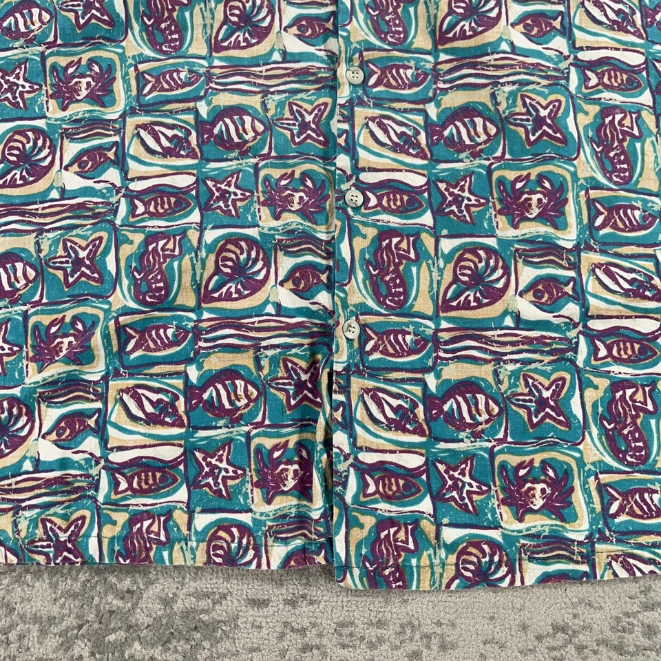 Vintage Barefoot in Paradise Shirt Mens 2XL Fish Seashell Print 90s Made In USA - Image 3 of 4