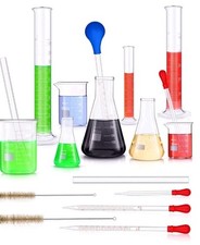 18 Pieces Lab Glassware Set Beaker Flask Cylinder Set Includes 3 Glass Beaker