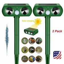 2 Pack Animal Repeller Ultrasonic Solar Power Outdoor Pest Cat Mice Deer Sensor