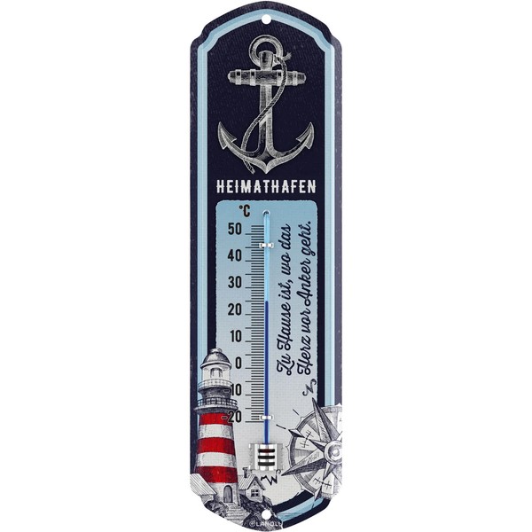 Lanolu Thermometer Heimathafen 8X28Cm Im Retro Stil-image