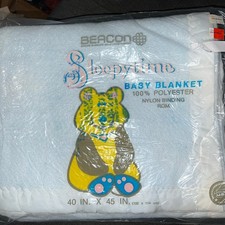 Beacon Baby Blanket Vintage 40 x45 Blue Baby Boy Teddy Bear