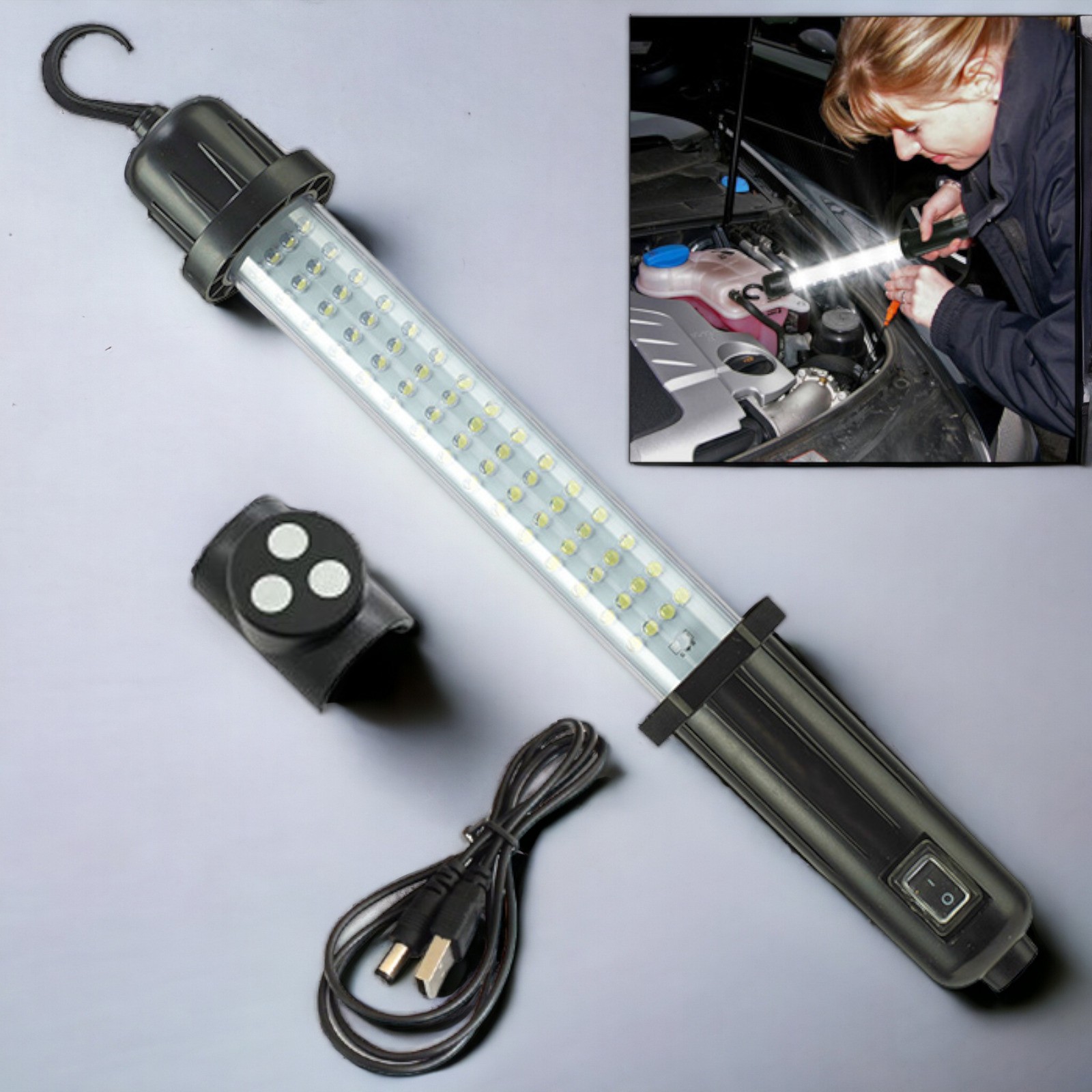 Lampada Ispezione Luce Lavoro 160 LED Ricaricabile Senza Fili Torcia Garage Officina - Miniatura 6