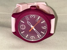 NICE ESQ Movado ONE Burgandy & Pink Date Swiss Large Dial 42mm New Battery