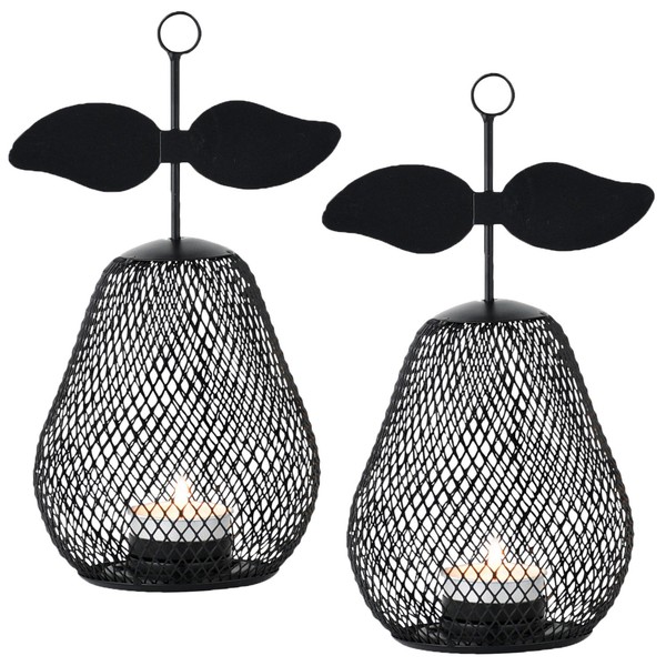 2Er Set Moderne Deko Teelichthalter Pear Schwarz 23Cm-image