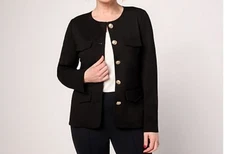 Dennis Basso Size 2X Black Ponte Knit Jacket With Crest Buttons A681187 NWOT