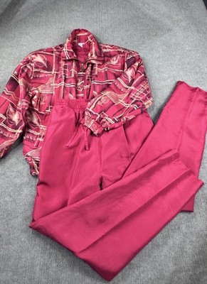 Duda International S Silk Track Suit Comfort Everyday Athleisure Red Women VTG