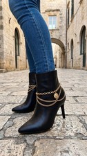 Women Gold Metal Chain Boot Bracelet Shoe Lion Wave Charm Vacation Travel PAIR